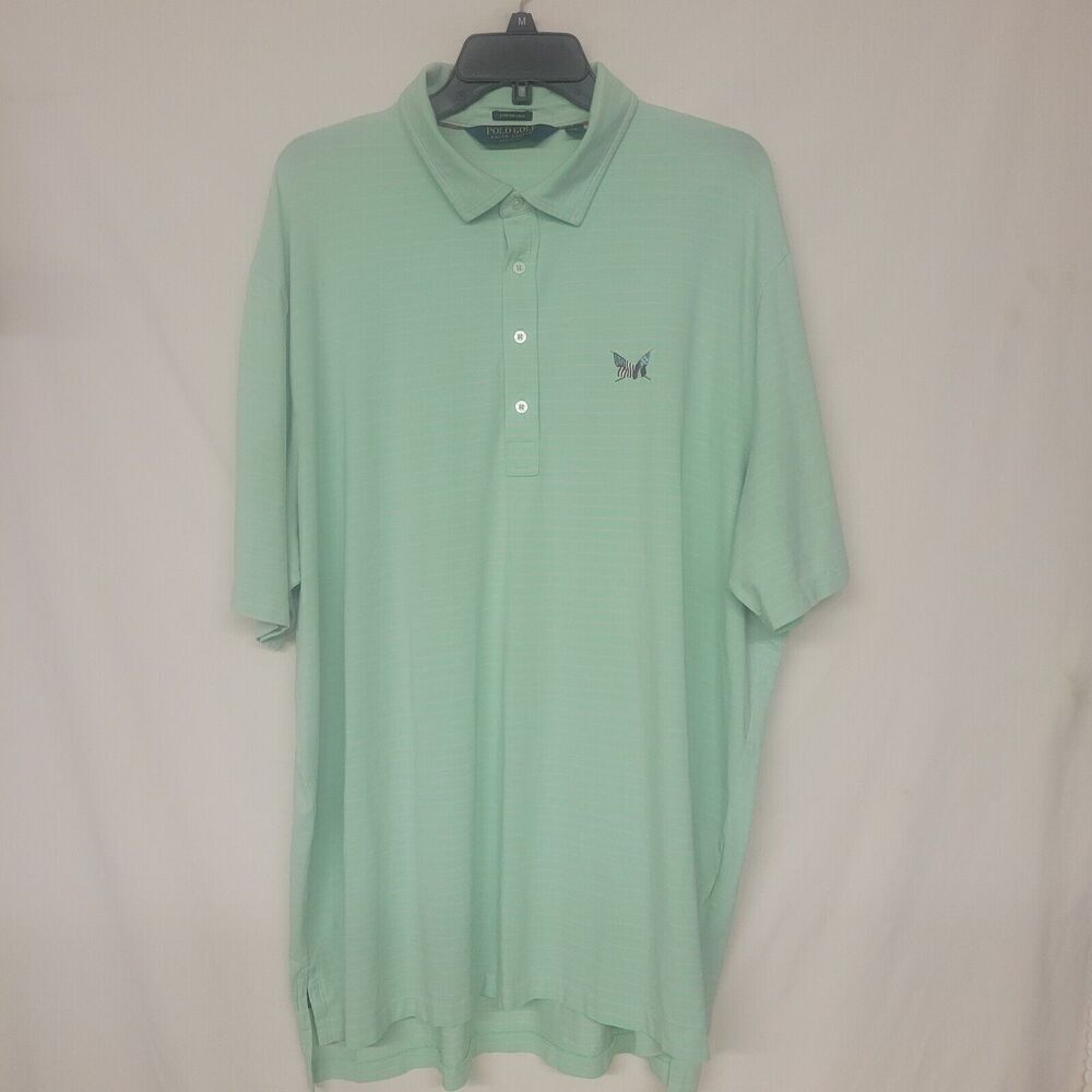 Ralph Lauren Shirt XXL Polo Golf Vintage Lisle Green/Pink Stripe Cotton/Elastane